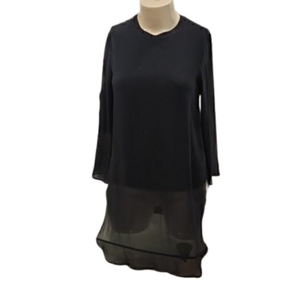 [Zara Woman] Navy Blue Sheer High Low Long Sleeve Tunic - Size L